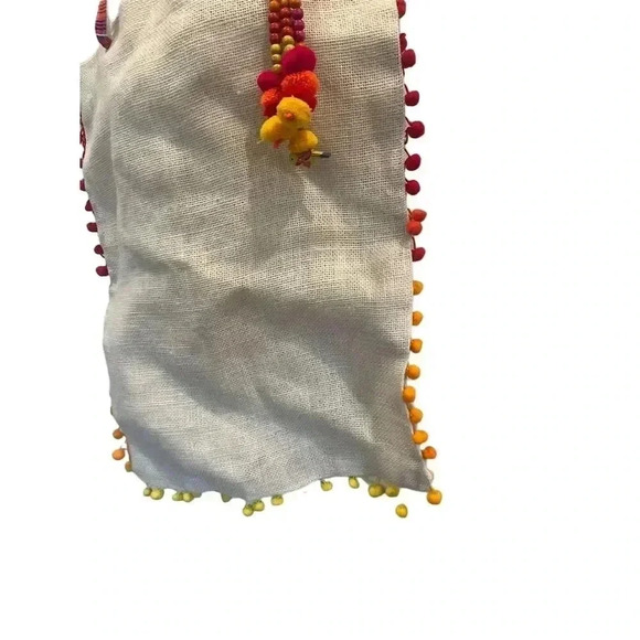 NWT Rungolee Women's Pom Pom Bag Pink Multi Canvas Tote Bag - Picture 3 of 12